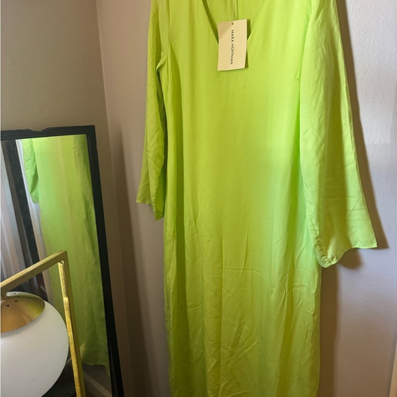MARA HOFFMAN Naliyah V-Neck Maxi Dress Chartreuse Neon Green Bell Sleeve Size 10 - Picture 3 of 6